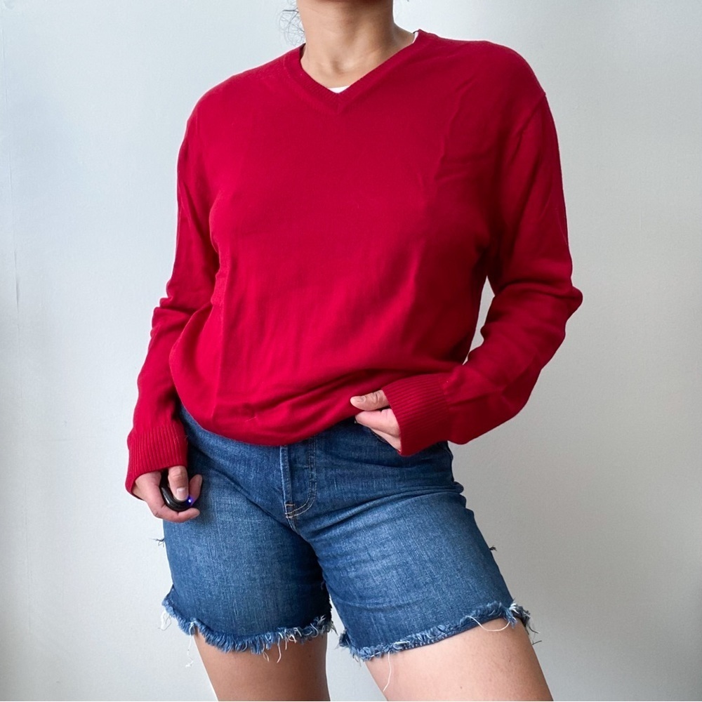 Bobby Jones Red 100% Merino Wool V Neck Sweater Large